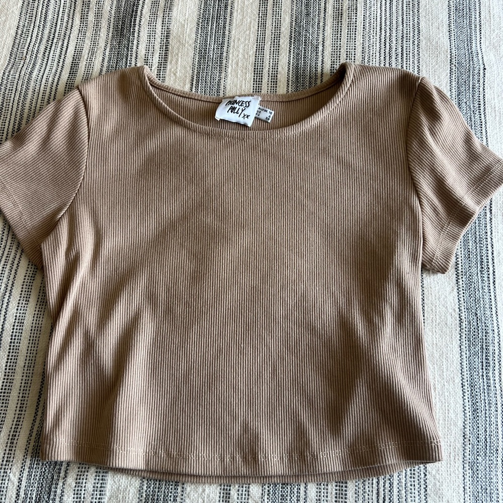 Tan Ribbed Crop Top